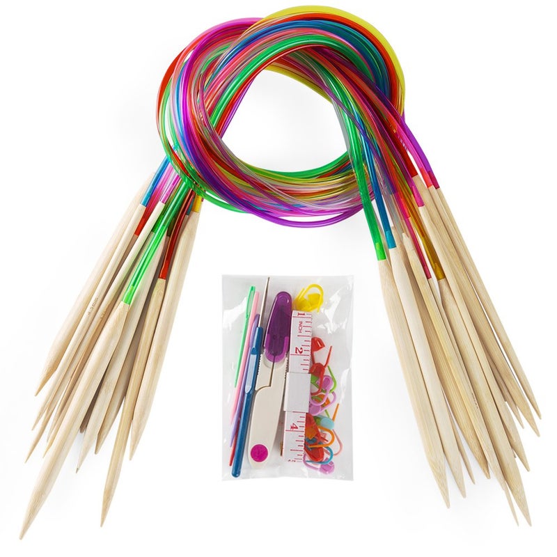 Vancens 18 Pairs Bamboo Knitting Needles Set, Vancens Circular Wooden Knitting Needles with Colorful Plastic Tube, Small Tools for Weave are Included, 18 Sizes: 2mm - 10mm, 31.5" Length - Image 1